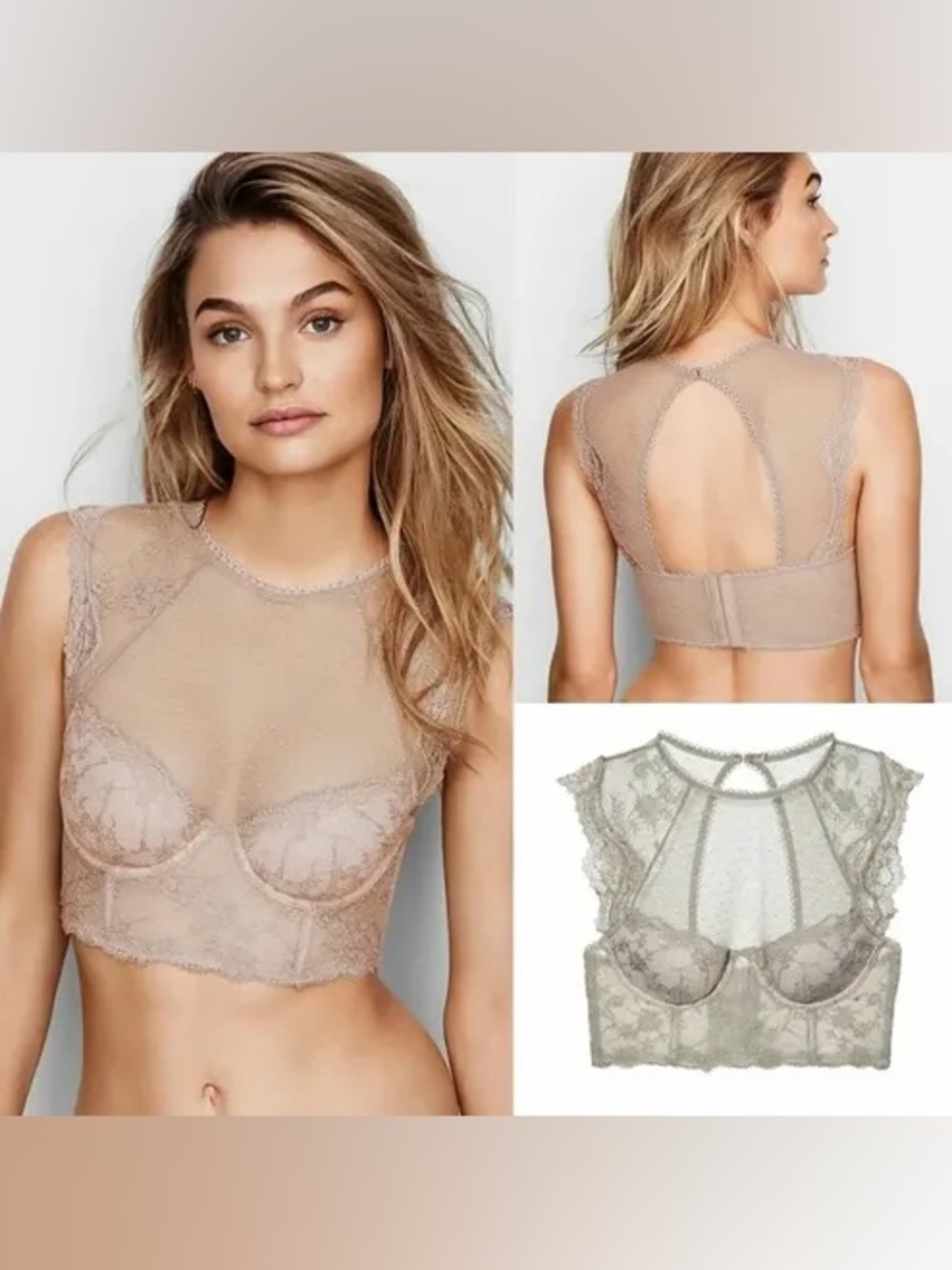 NWOT Victoria's Secret Gray Dream Angels Lined Demi Lace Bustier Corset Size 34D
